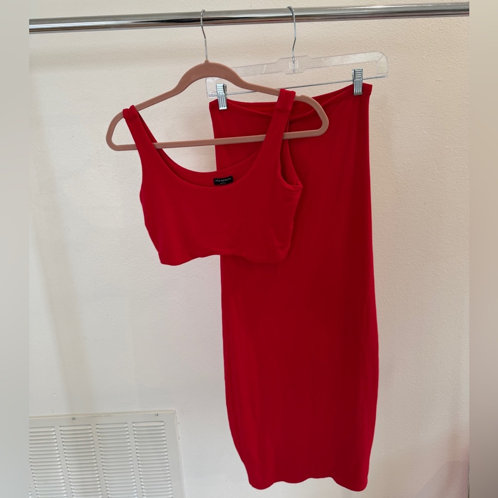Naked Wardrobe Red Skirt Set